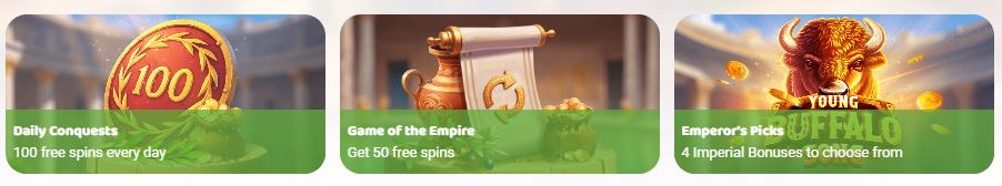 Claim daily free spins and empire bonuses at Imperial Wins