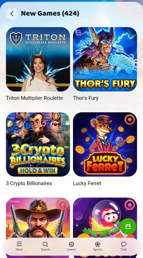 Search for newest slots and games in casino app