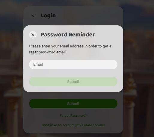 Reset forgotten password by entering email in Imperial Wins