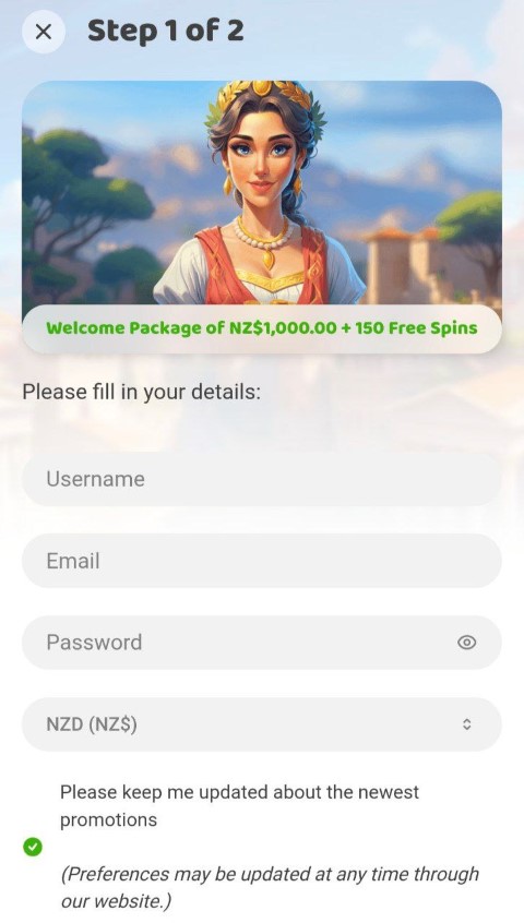 Register new app account by filling details